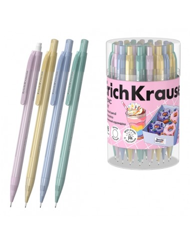 ErichKrause Tropic Milky Portaminas - Mina HB de 0.5mm - Goma de Borrar Integrada - Ergonomico - Colores Surtidos