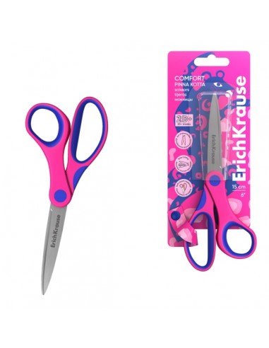 ErichKrause Comfort Pinna Kotta Tijeras de 15cm - Mangos de Plastico y Goma Antideslizante - Cuchillas en Forma de Arco -