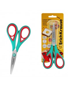 ErichKrause Endeavor Cheat Meal Tijeras de 16cm - Mangos de Plastico y Goma Antideslizante - Cuchillas en Forma de Arco -