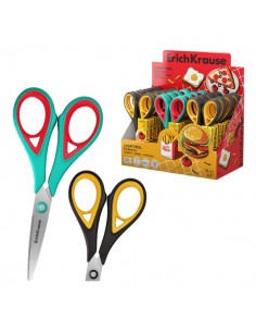 ErichKrause Endeavor Cheat Meal Expositor con 24 Tijeras de 16cm - Mangos de Plastico y Goma Antideslizante - Cuchillas en