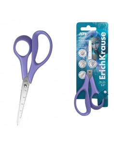 ErichKrause JOY Ergo Aquamarine Tijeras de 14cm - Mangos de Plastico Resistente a Golpes - Regla de 5cm en la Hoja -