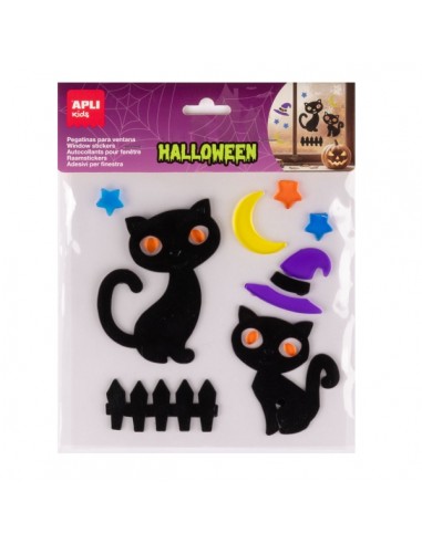Apli Kids Pack con 10 Pegatinas Jelly de Halloween para Ventanas-Cristales-Espejos etc.. - DiseÃ±o Gatos Negros -
