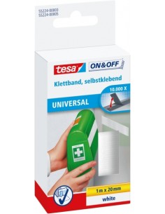 Tesa On & Off Cinta de Velcro 20mm x 1m - Se puede Abrir y Cerrar hasta 10.000 Veces - Color Blanco