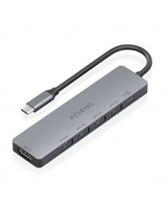 Aisens USB-C Dock 6 en 1 - USB-C a 1xHDMI - 4xUSB-A - 1xUSB-C PD 100W - 15cm - Color Gris