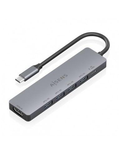Aisens USB-C Dock 6 en 1 - USB-C a 1xHDMI - 4xUSB-A - 1xUSB-C PD 100W - 15cm - Color Gris