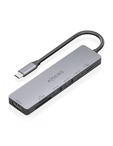 Aisens USB-C Dock 7 en 1 - USB-C a 1xHDMI - 2xUSB-A - 1xUSB-C - 1xUSB-C PD 100W - 1xSD - 1xMicroSD - 15cm - Color Gris