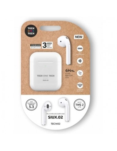 TechOneTech SIUX.02 Auriculares Inalambricos Bluetooth TWS - Hasta 20h de Reproduccion - IPX5 - Color Blanco