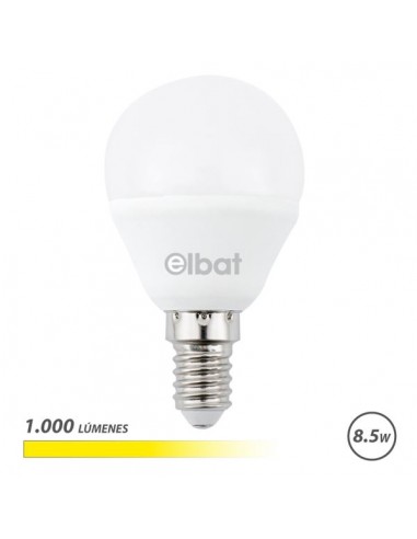 Elbat G45 Bombilla LED - Potencia 8.5W - Flujo Luminoso 1000lm - E14 - Temperatura de Color 3000K - Luz Calida - Apertura