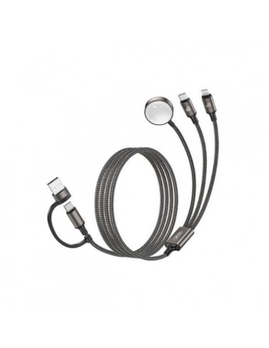 XO CX040 Cable de Carga 3 en 1 - Adaptador USB-A - USB-C 100W - Lightning 12W - Compatible con Smartwatch - Transferencia de