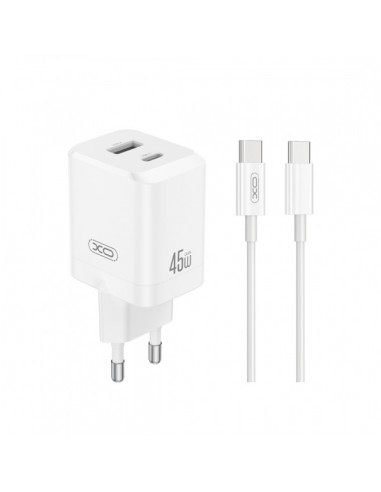 XO CE36 Cargador de Pared - USB-C 45W - USB-A 18W - Power Delivery - Quick Charge - Cable USB-C Incluido - Policarbonato -