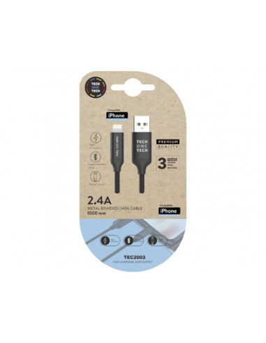 TechOneTech Cable USB-A Macho a Lightning Macho 1m - Recubierto de Nylon Trenzado