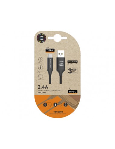TechOneTech Cable USB-A Macho a USB-C Macho 1m - Recubierto de Nylon Trenzado