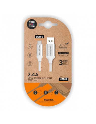 TechOneTech Cable USB-A Macho a USB-C Macho - Recubierto de Nylon Trenzado - Longitud 1m