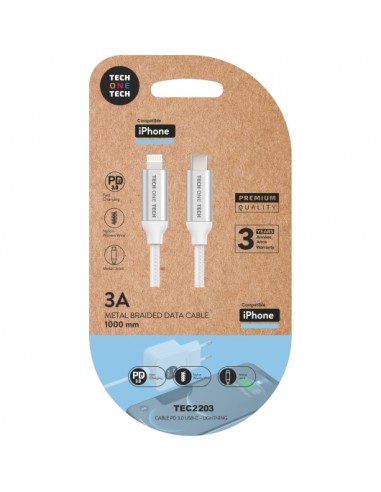 TechOneTech Cable USB-C PD 3.0 Macho a Lightning Macho 1m - Recubierto de Nylon Trenzado