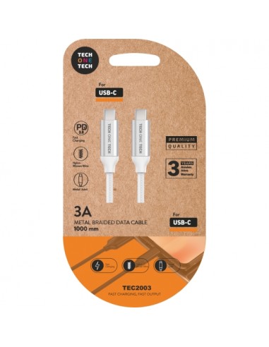 TechOneTech Cable USB-C PD 3.0 Macho a USB-C Macho 1m - Recubierto de Nylon Trenzado