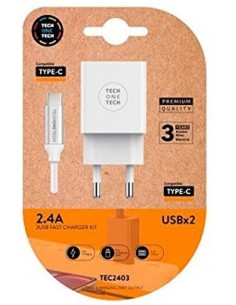 TechOneTech Cargador Doble de Pared-Cable USB-A a USB-C 1m - Recubierto de Nylon Trenzado