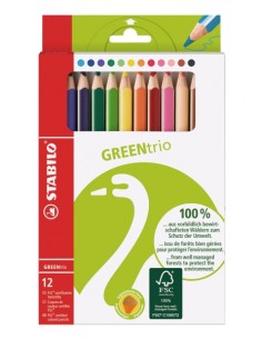 Stabilo GREENtrio-Pack con 12 Lapices de Colores - Mina de 2.5mm - Ideal para el Colegio - Colores Surtidos