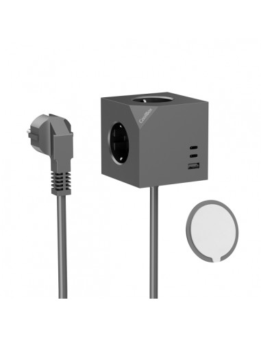 Coolbox Cubik Magnet Cubo Multienchufes de Sobremesa con 3 Tomas-2x USB-C 20W max. - 1x USB-A 15W max. - Cable de 1 4m -