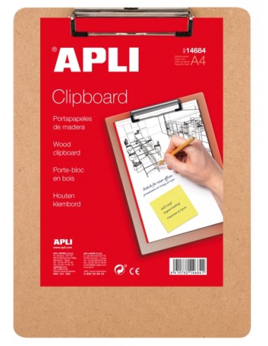 Apli Carpeta Sujetapapeles con Base de Madera y Pinza Metalica - Formato A4