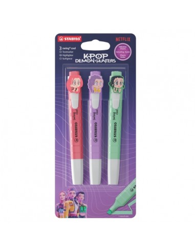 Stabilo Swing Cool K-Pop Demon Hunters Pack con 3 Marcadores - Cuerpo Plano - Punta Biselada - Trazo entre 1 y 4mm - Tinta