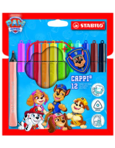 Stabilo Cappi Patrulla Canina Pack con 12 Rotuladores - Trazo de 1mm aprox. - Anilla en el Tapon - Incluye Insignia de Chase