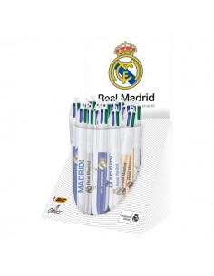 Bic 4 Colours Real Madrid CF Expositor con 30 Boligrafos de Bola Retractil - 6 DiseÃ±os Diferentes - Punta Media de 1.0mm