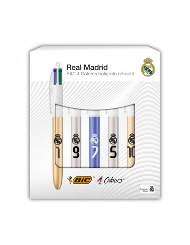 Bic 4 Colours Ed. Lujo Real Madrid CF Pack con 5 Boligrafos de Bola Retractil - 5 DiseÃ±os Diferentes - Punta Media de 1.0mm