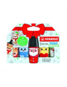 Stabilo Boss Mini Frosty Friends Pack de 5 Marcadores Fluorescentes - Trazo entre 2 y 5mm - Tinta con Base de Agua -