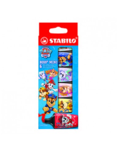 Stabilo Boss Mini Patrulla Canina Pack de 6 Marcadores Fluorescentes con DiseÃ±os de la Patrulla Canina - Trazo entre 2 y