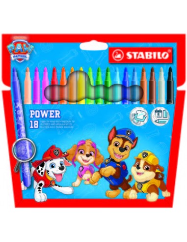 Stabilo Power Patrulla Canina Pack con 18 Rotuladores con DiseÃ±os de la Patrulla Canina - Punta Media de 2mm - Tinta