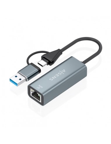 Aisens Conversor USB3.2 Gen1-USB-C a Ethernet Gigabit 10 100 1000 Mbps - 15cm - Color Gris