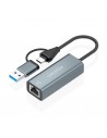 Aisens Conversor USB3.2 Gen1-USB-C a Ethernet Gigabit 10 100 1000 Mbps - 15cm - Color Gris
