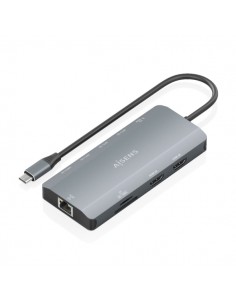Aisens USB-C Dock 12 en 1 - USB-C a 2xHDMI - 1xRJ45 - 3xUSB-A - 1xUSB-C - 1xUSB-C PD 100W - 1xSD - 1xMicroSD - 20cm - Color