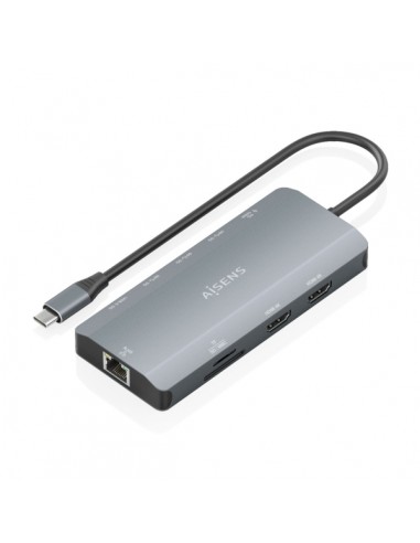 Aisens USB-C Dock 12 en 1 - USB-C a 2xHDMI - 1xRJ45 - 3xUSB-A - 1xUSB-C - 1xUSB-C PD 100W - 1xSD - 1xMicroSD - 20cm - Color