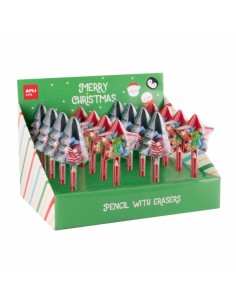 Apli Navidad Expositor con12 Packs de Lapices con Mini Gomas de Borrar - DiseÃ±os NavideÃ±os Diferentes