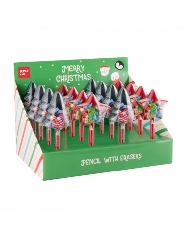Apli Navidad Expositor con12 Packs de Lapices con Mini Gomas de Borrar - DiseÃ±os NavideÃ±os Diferentes