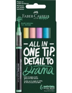 Faber-Castell Multimark Acrylic Brush Pack con 6 Rotuladores Acrilicos Punta Pincel - Trazo de 1 a 6mm - Tinta Acrilica a