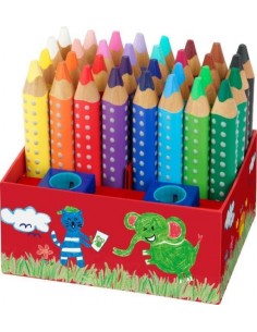 Faber-Castell Grippy Pack con 32 Lapices de Colores Gruesos Mina XXL Suave-2 Sacapuntas - 2 Lapices por Color - Forma