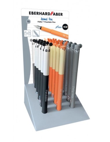 Eberhard Faber Animal Pen Expositor con 15 Plumas Estilograficas - Ancho de Trazo M - Capuchon con Formas de Animales - Tacto