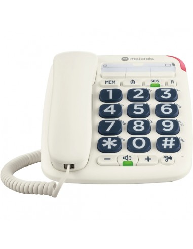 Motorola CT200 Telefono Fijo - Teclas Grandes - Buzon de Voz con Indicador LED - Color Blanco