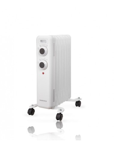 Daewoo DW9502 Radiador de Aceite - Potencia 1500W - 7 Elementos - Termostato Regulable - Ruedas - Asa de Transporte -