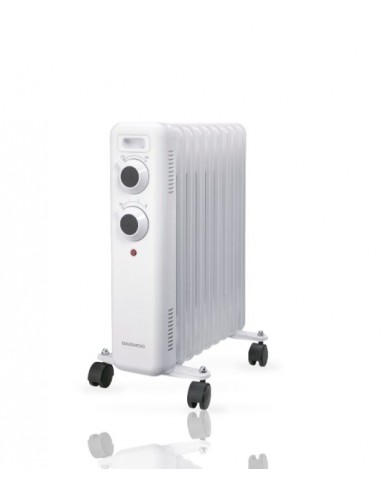 Daewoo DW9503 Radiador de Aceite - Potencia 2000W - 9 Elementos - Termostato Regulable - Ruedas - Asa de Transporte -