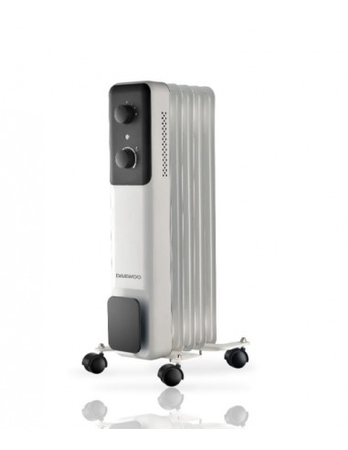 Daewoo DW9504 Radiador de Aceite - Potencia 1000W - 5 Elementos - Termostato Regulable - Ruedas - Asa de Transporte -