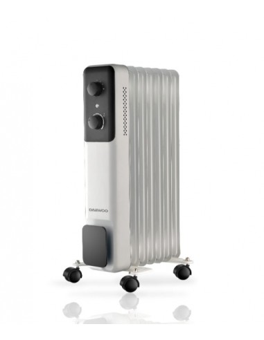 Daewoo DW9505 Radiador de Aceite - Potencia 1500W - 7 Elementos - Termostato Regulable - Ruedas - Asa de Transporte -
