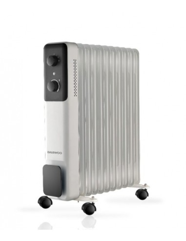 Daewoo DW9507 Radiador de Aceite - Potencia 2500W - 11 Elementos - Termostato Regulable - Ruedas - Asa de Transporte -