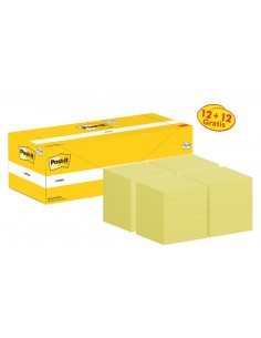 Post-It Pack de 24 Blocs de 100 Notas Adhesivas Reposicionables - Forma Cuadrada - 76x76mm - Color Amarillo Claro