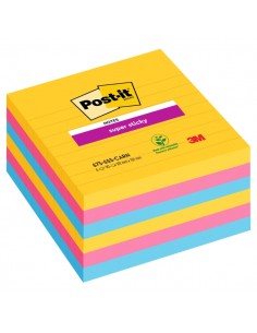 Post-It Super Sticky Pack de 6 Blocs de 90 Notas Adhesivas Reposicionables - Forma Cuadrada - 101x101mm - Colores Surtidos
