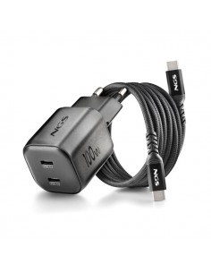 NGS Bud 100W-C Nano Cargador GaN Universal de Pared 100W Ultrarapido - 2x USB-C PD3.0 PPS - Color Negro