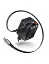 NGS Reel 65W Cargador GaN Universal de Pared 65W con Cable Retractil - 1x USB-C PD3.0 PPS - Color Negro