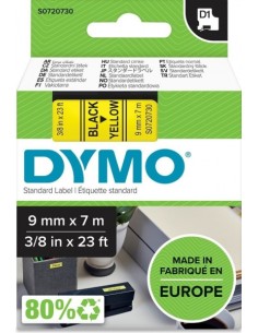 Dymo LM D1 40918 Cinta de Etiquetas Original para Rotuladora - Texto Negro sobre Fondo Amarillo - Ancho 9mm x Largo 7m